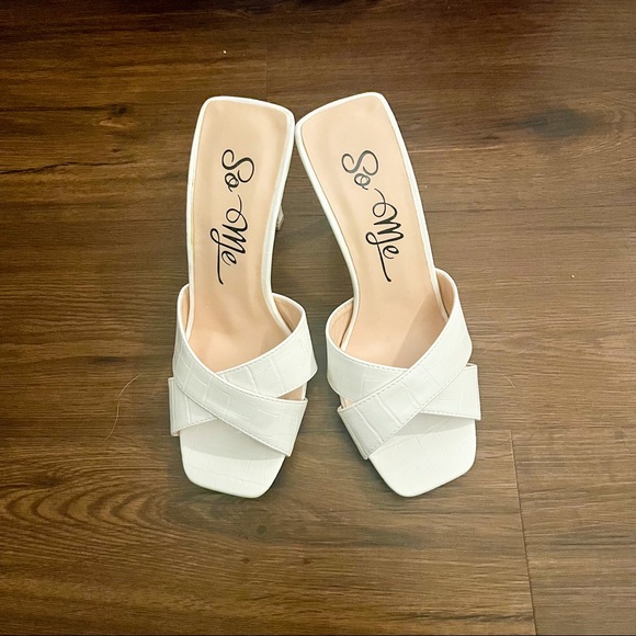 Lulu’s Amandine White Crocodile-Embossed High Heeled Sandals - Picture 2 of 3